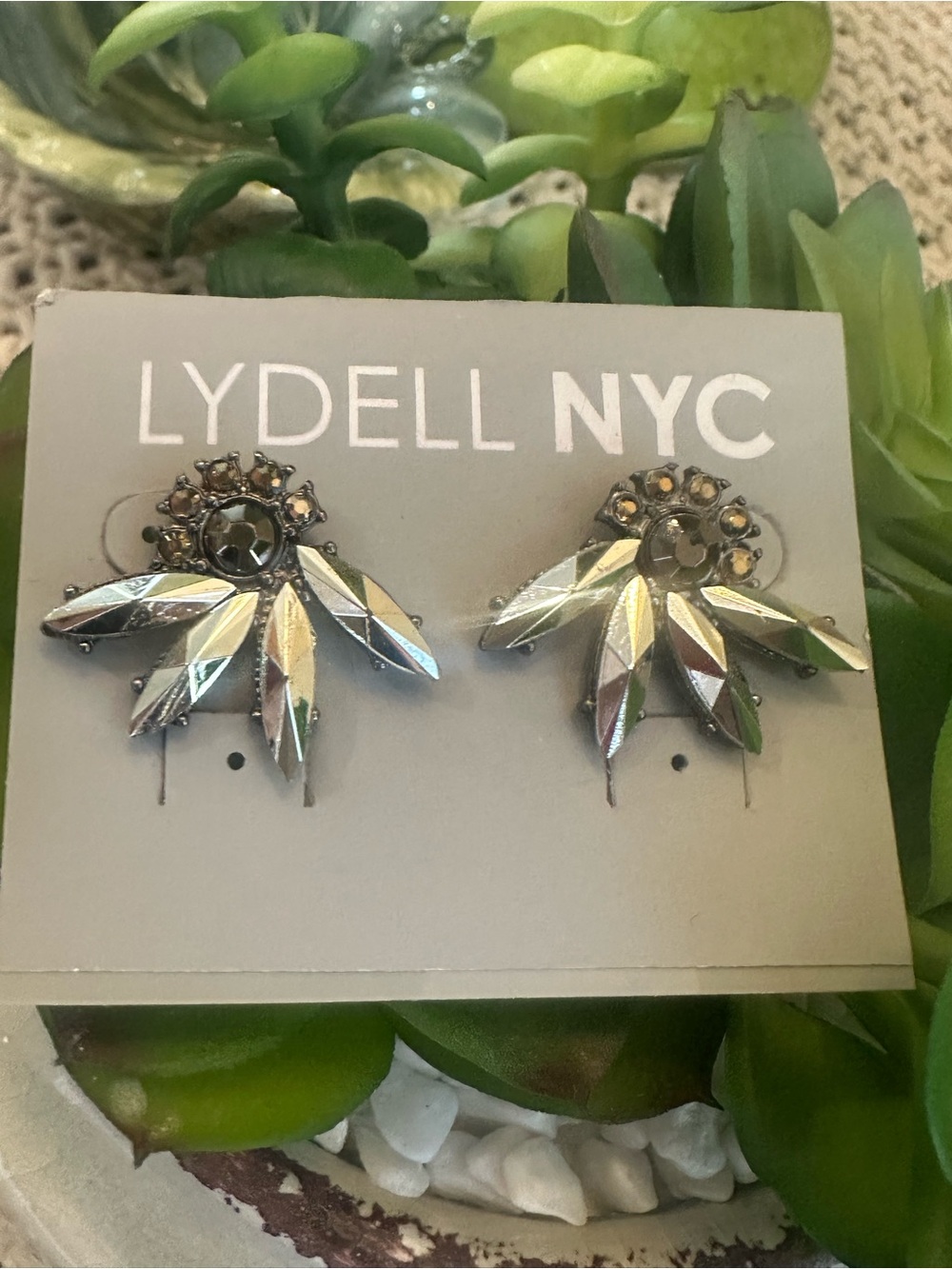 NWT Lydell NYC Crystal Cluster Statement Earrings Gunmetal